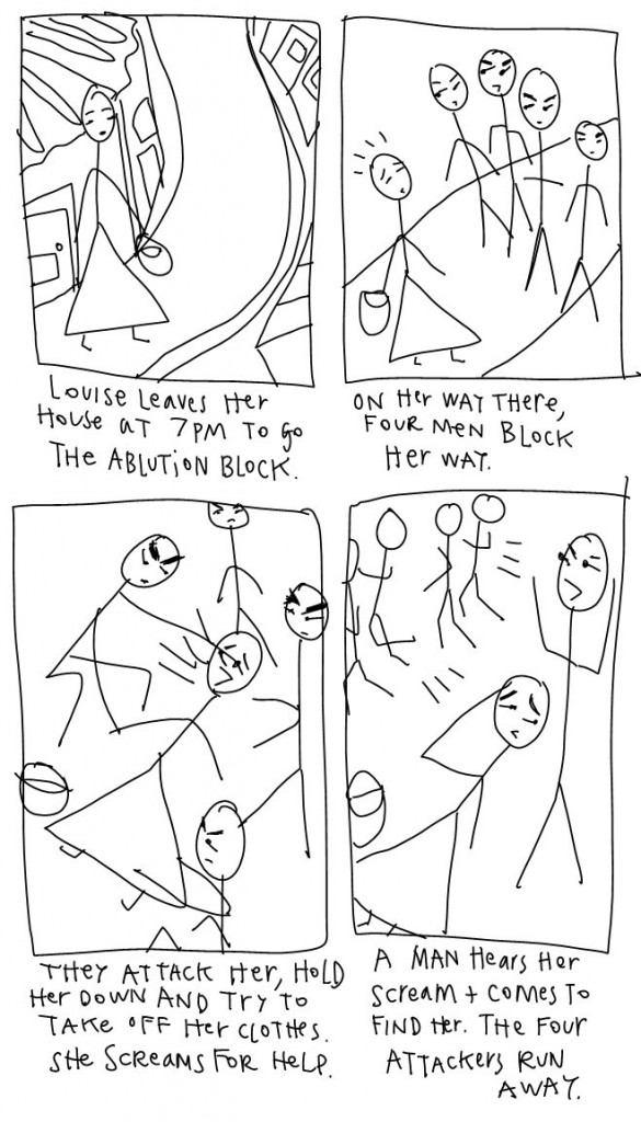Safe Mathare - storyboard - attacked outside ablution block